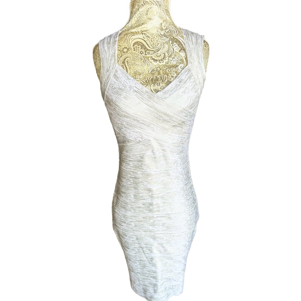 Sexy Stretch White & Metallic Party Dress Bodycon Dancer Hot Miami Styles Large